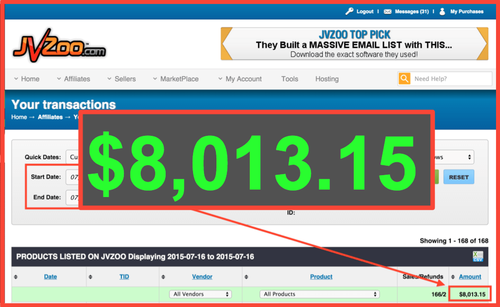 716-affiliate-screenshot-thumb $8,013 in a single day